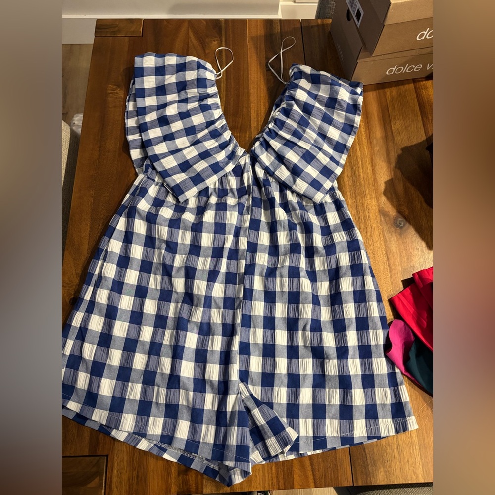 Blue and White Checkered Dress/ Romper